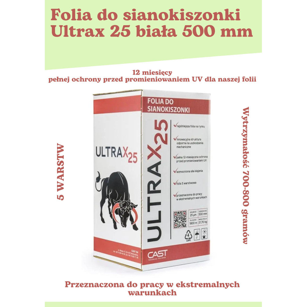 Folia do belowania sianokiszonki Ultrax 25 50cm x 18mb - wersja premium